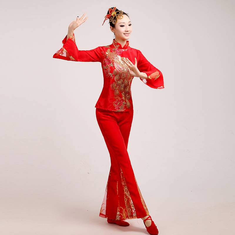 2023 New Yangge Uniform Opening Dance Red Happy Fairy Fan Dance Service Group Service Middle -Elderly Ethnic Set