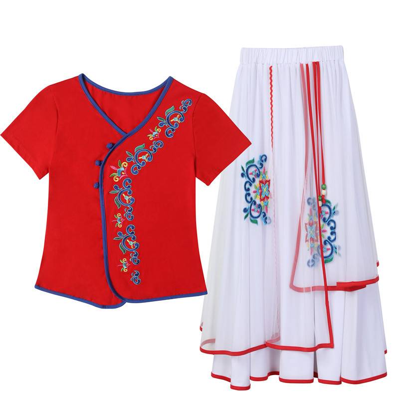 Yang Liping Dance Plaza Dance Clothing 2024 New Set Women's Summer Ethnic Yangge Server Fan Dance Performance Services
