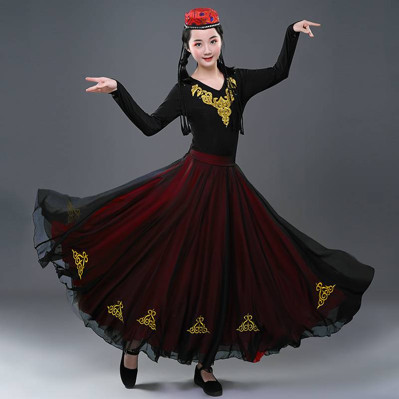 Xinjiang dance clothing big skirt children's national dance dressing female skirt long Wei ethnic dance exercise performance service