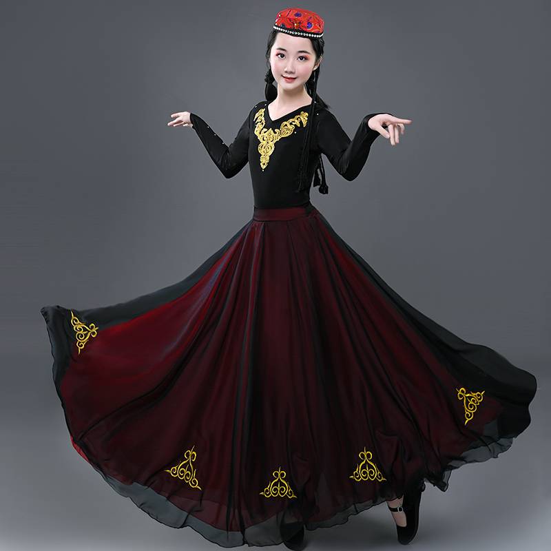 Xinjiang dance clothing big skirt children's national dance dressing female skirt long Wei ethnic dance exercise performance service