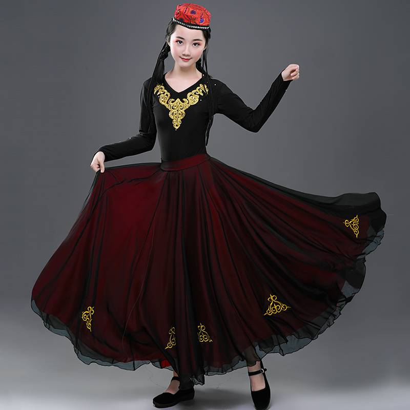 Xinjiang dance clothing big skirt children's national dance dressing female skirt long Wei ethnic dance exercise performance service