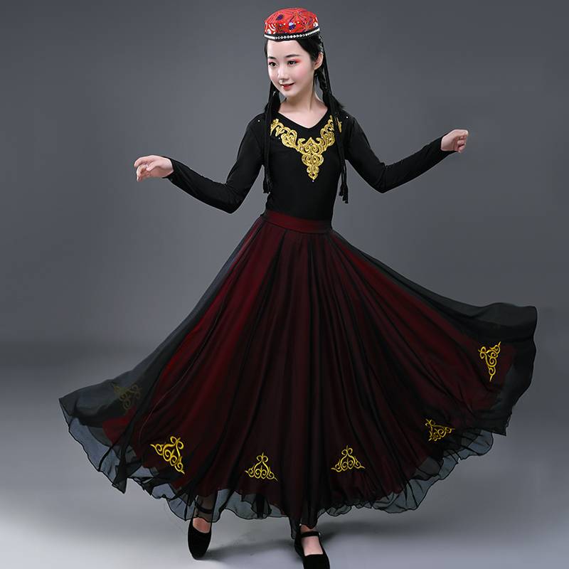 Xinjiang dance clothing big skirt children's national dance dressing female skirt long Wei ethnic dance exercise performance service