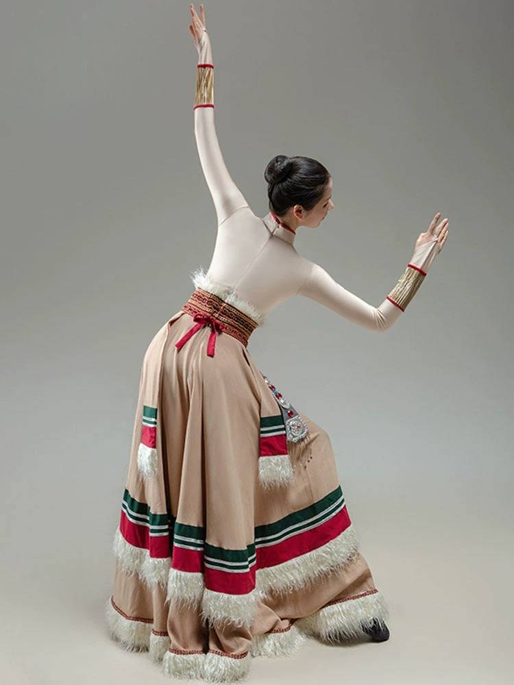 Tibetan dance dress for female students to practice the troupe dress for ethnic minorities to perform adult troupe