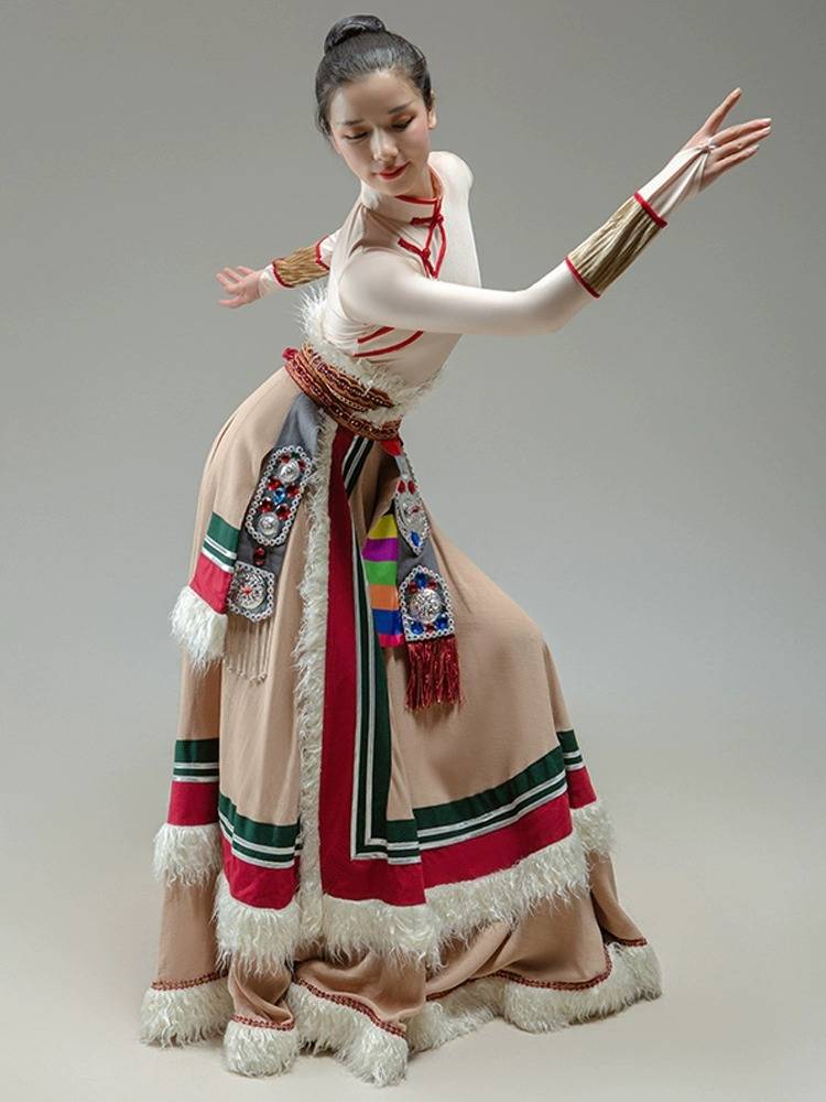 Tibetan dance dress for female students to practice the troupe dress for ethnic minorities to perform adult troupe