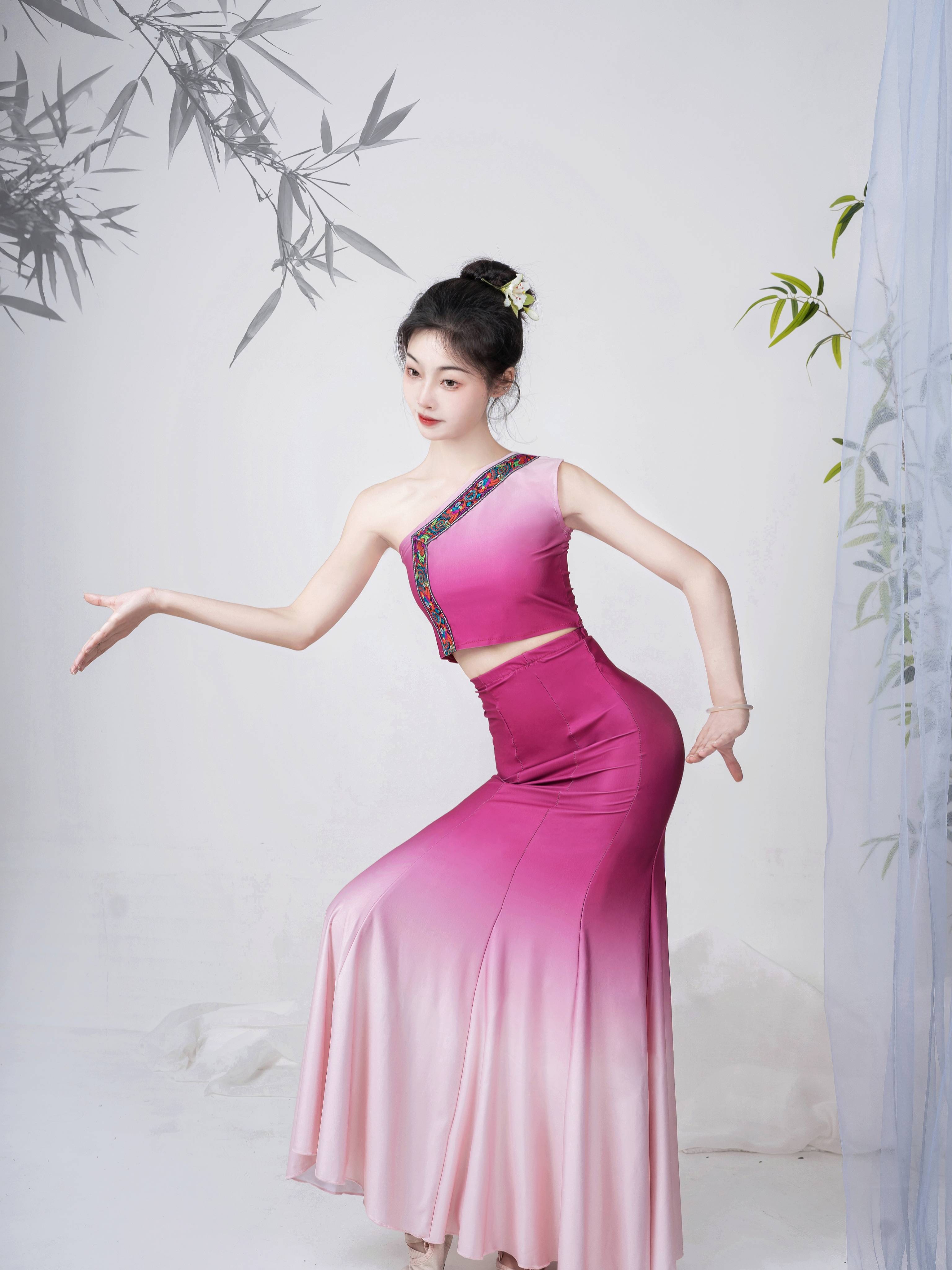 The new Dai dance performance service female art test clothing performance show peacock dance skirt practice skirt fishtail skirt