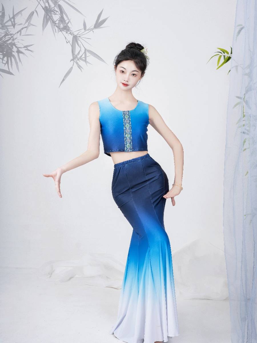 The new Dai dance performance service female art test clothing performance show peacock dance skirt practice skirt fishtail skirt