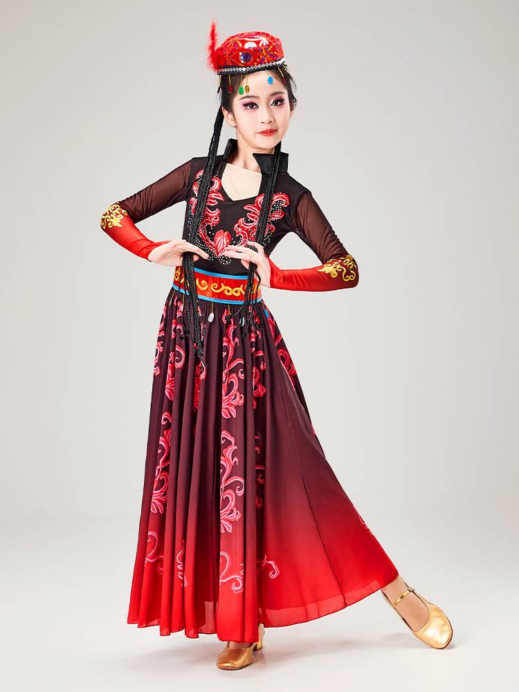 Children's Xinjiang Dance Performance Clothing Uyghur Ethnic Ethnic Stage Big Skirt Girls Dance Performance Clothing