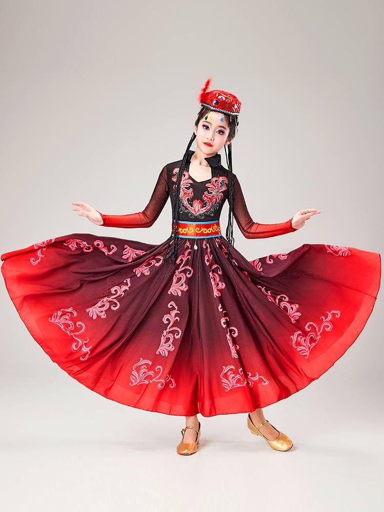 Children's Xinjiang Dance Performance Clothing Uyghur Ethnic Ethnic Stage Big Skirt Girls Dance Performance Clothing