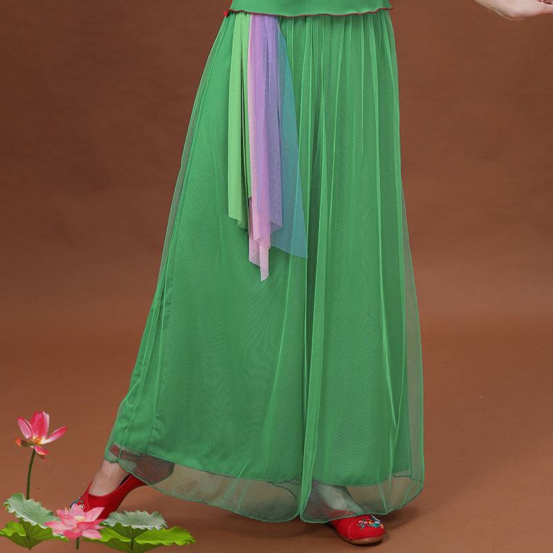 New square dance pants high -waist mesh wide -leg pants female classical national dance trousers flared pants performance show