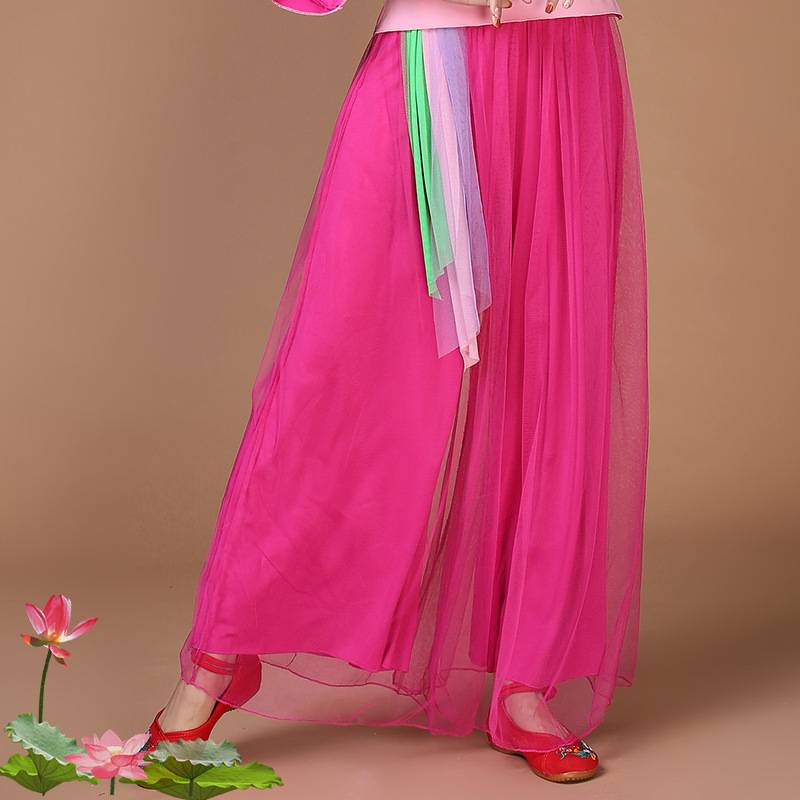 New square dance pants high -waist mesh wide -leg pants female classical national dance trousers flared pants performance show