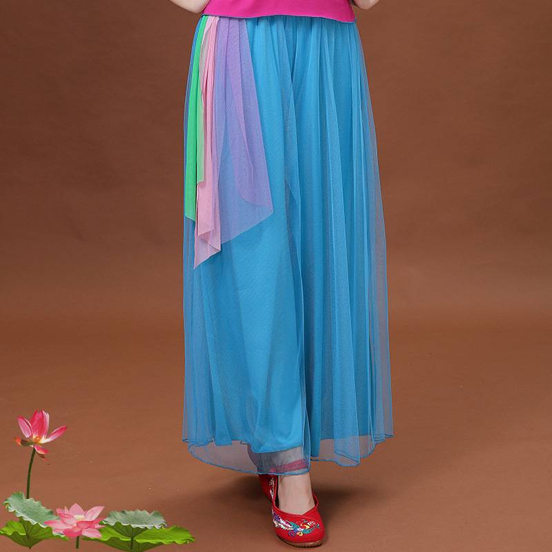 New square dance pants high -waist mesh wide -leg pants female classical national dance trousers flared pants performance show
