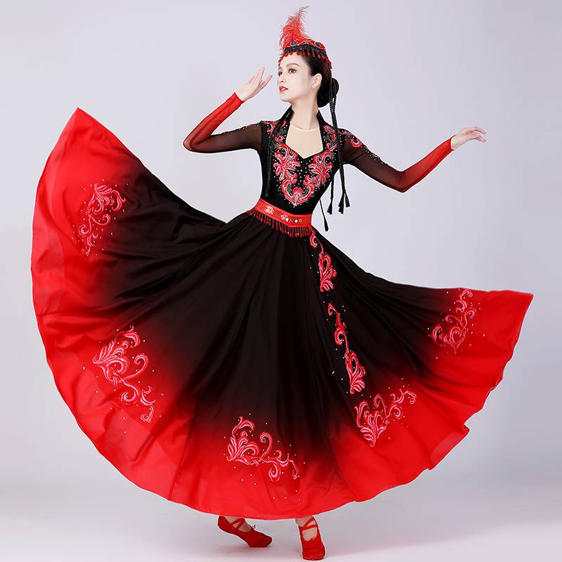 Xinjiang dance service Uyghur performance clothing new national big skirt long skirt skills test independent dance performance service
