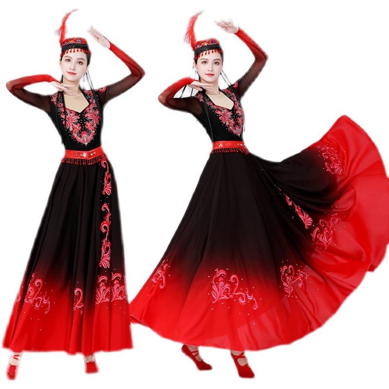 Xinjiang dance service Uyghur performance clothing new national big skirt long skirt skills test independent dance performance service