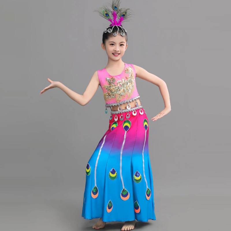 New children's Dai dance clothing performance service girl ethnic minority dance peacock dance performance children's fishtail skirt