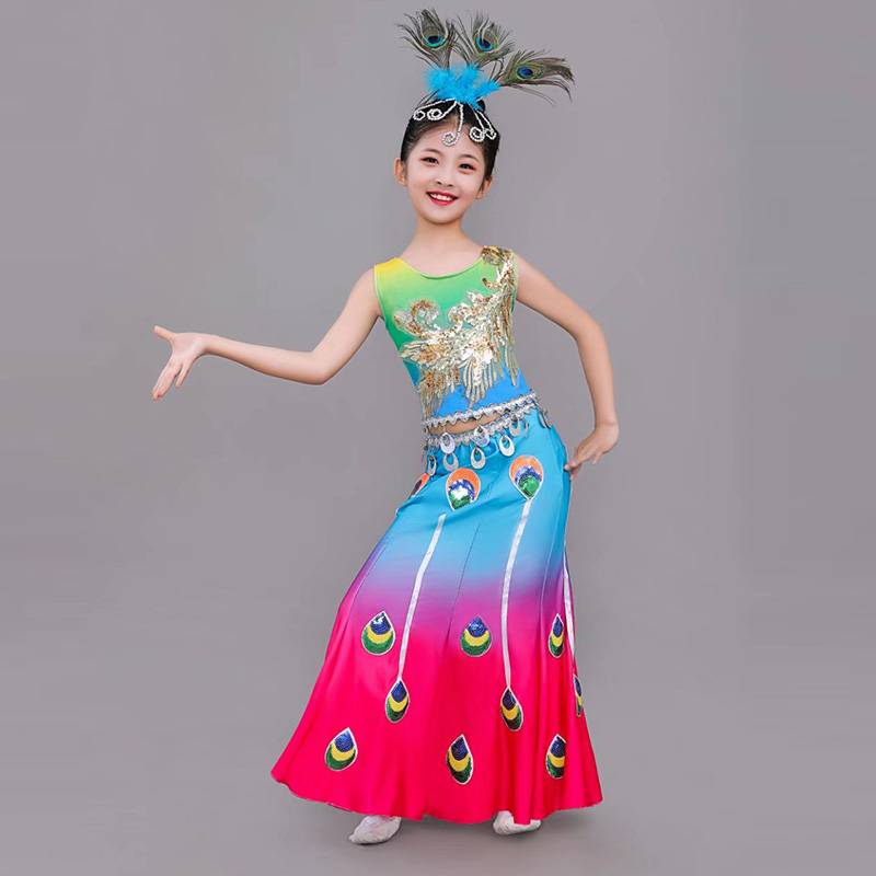 New children's Dai dance clothing performance service girl ethnic minority dance peacock dance performance children's fishtail skirt