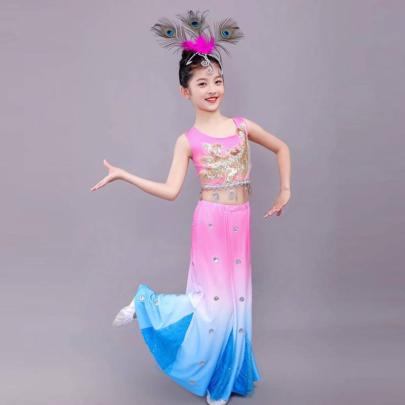 New children's Dai dance clothing performance service girl ethnic minority dance peacock dance performance children's fishtail skirt
