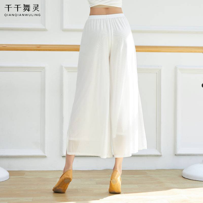 Classical dance wide e -leg pants adult girl elegant practice pants body rhyme Chinese modern national dance net gauze double -layer wide