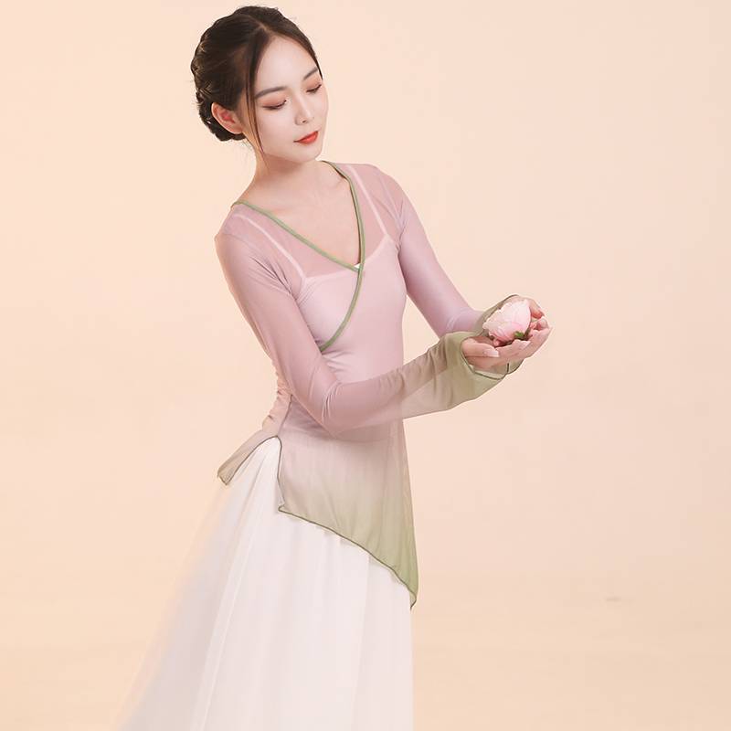 Classical dance clothing body rhyme gradient elastic yarn female Chinese national dance practice service performance clothing art test top