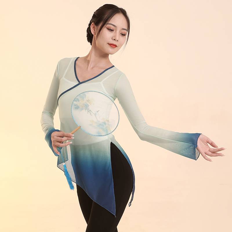 Classical dance clothing body rhyme gradient elastic yarn female Chinese national dance practice service performance clothing art test top