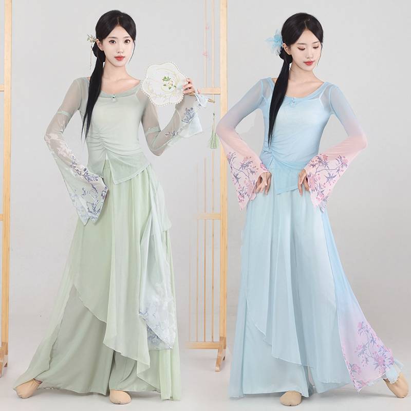 The new classical dance clothing is elegant and gradient printing gauze national style Chinese dance art test performance clothing girl