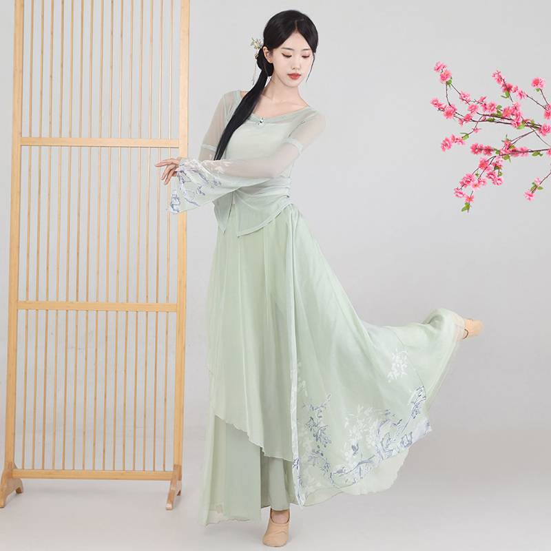 The new classical dance clothing is elegant and gradient printing gauze national style Chinese dance art test performance clothing girl
