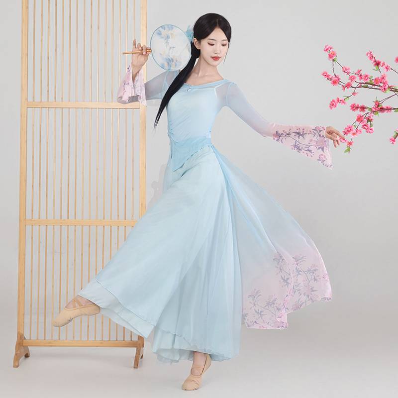 The new classical dance clothing is elegant and gradient printing gauze national style Chinese dance art test performance clothing girl