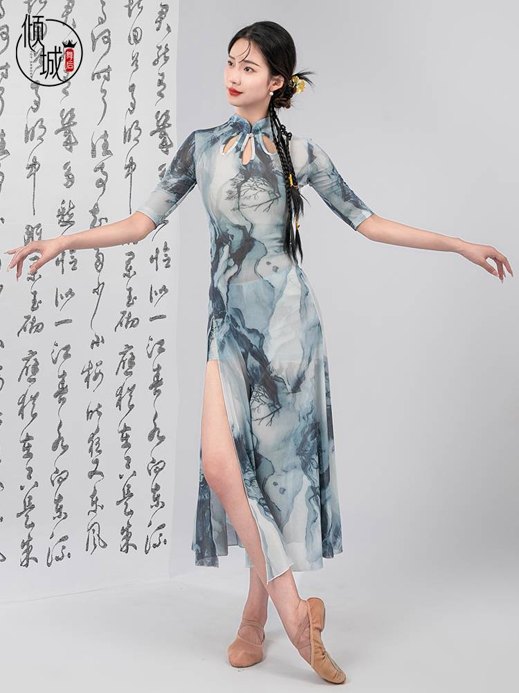 Qingcheng Dance Classical Dance Classic Dance Wool Dance Series Elastic Printing Net Said Performance Dancing Dancing Special Body Clothing