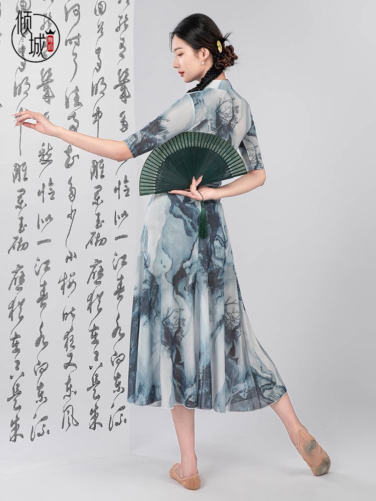 Qingcheng Dance Classical Dance Classic Dance Wool Dance Series Elastic Printing Net Said Performance Dancing Dancing Special Body Clothing