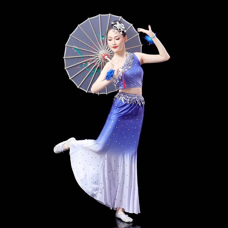 Dai dance performance service women's art test package hip fishtail skirt children's Dai dance half -body practice skirt national performance service