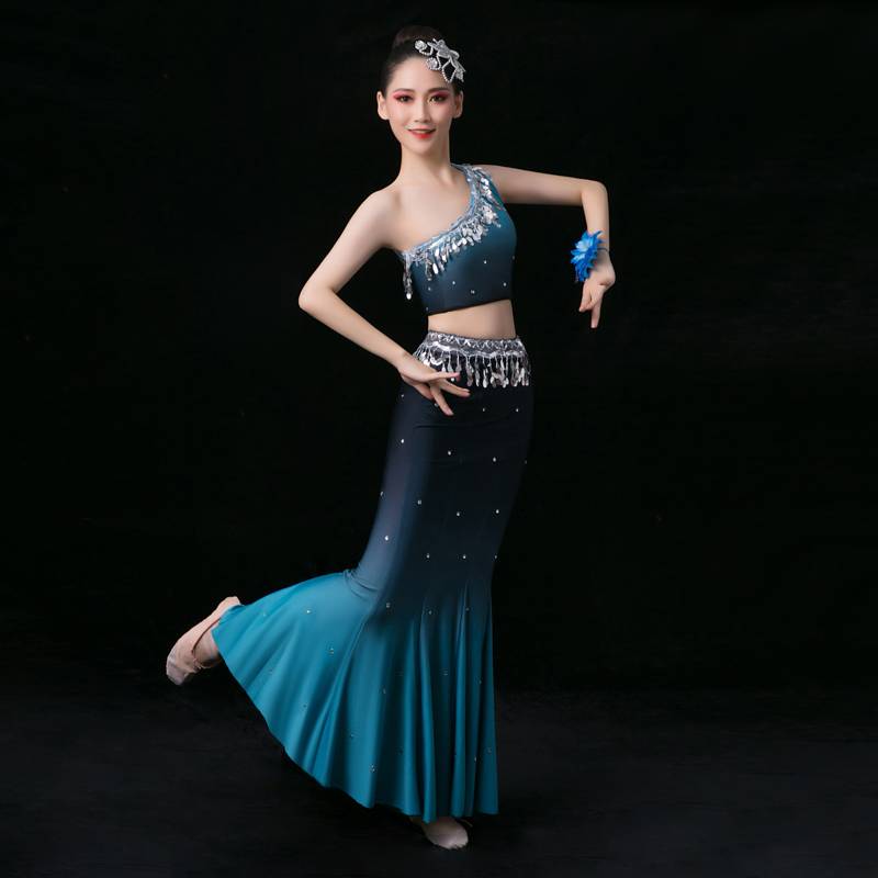 Dai dance performance service women's art test package hip fishtail skirt children's Dai dance half -body practice skirt national performance service