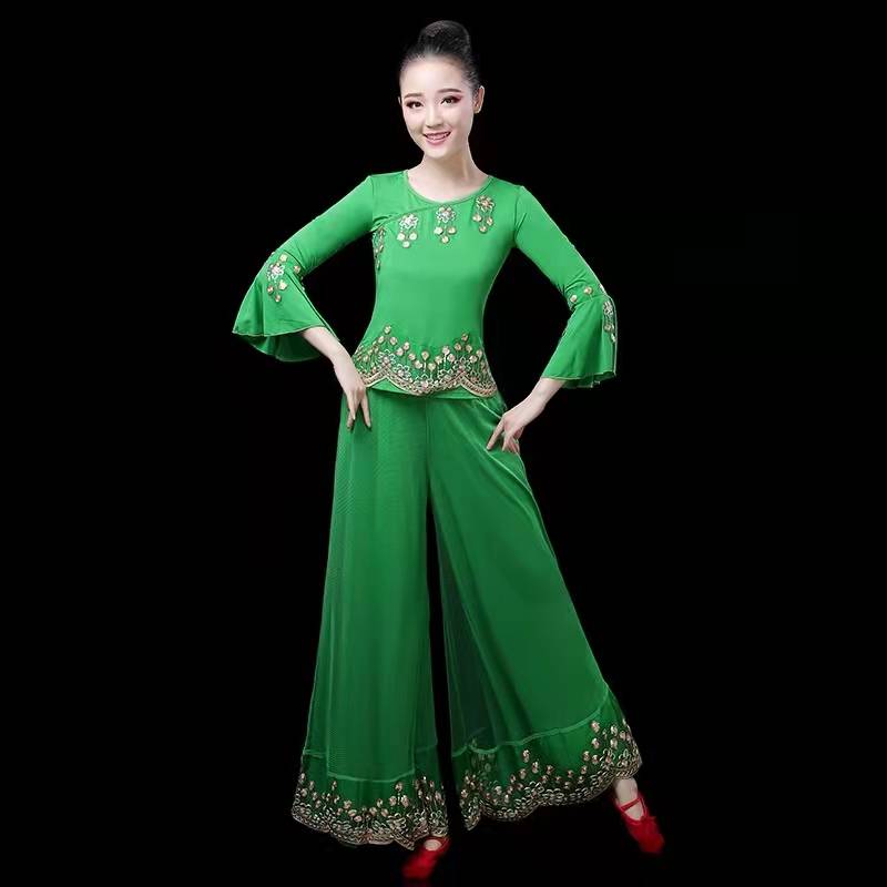 Plaza dance clothing new set female middle -aged and elderly Yangge dance service Chinese wind umbrella dance fan dance performance service summer