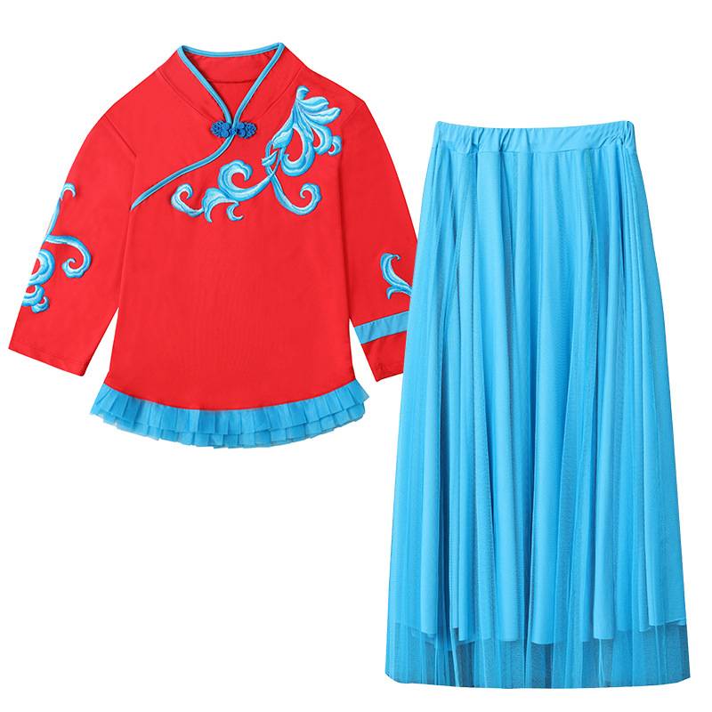 Plaza dance clothing new top female summer national style classical dance embroidery net yarn dance dance service performance
