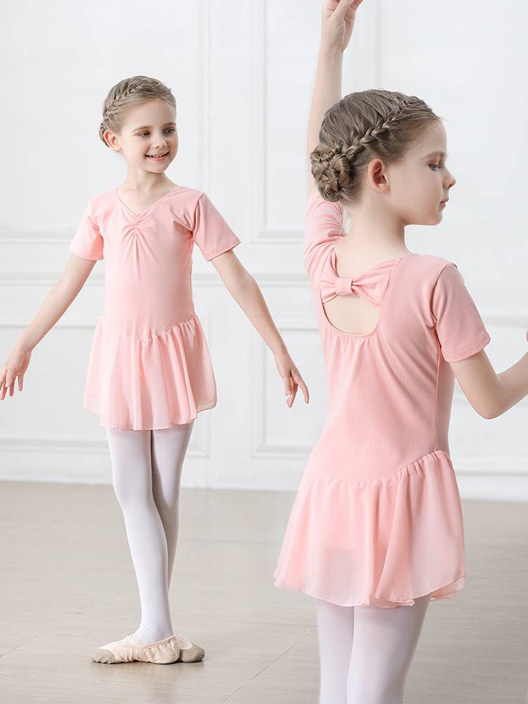 Children's dance service girls summer short -sleeved ballet skirt body practice service Chinese dance children's art test dance dance skirt