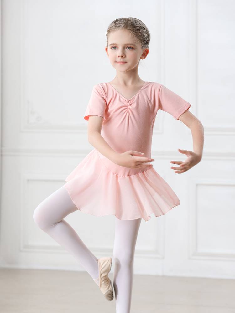 Children's dance service girls summer short -sleeved ballet skirt body practice service Chinese dance children's art test dance dance skirt