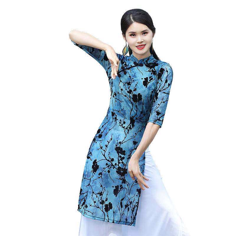 Chinese classical dance cheongsam practice clothes flowing gauze national dance wide -leg pants group training table performance clothing