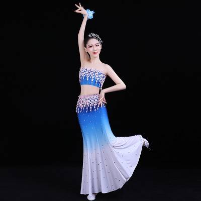 Dai dance service female new adult slim fishtail skirt Children's national gradient color cloud south talent performance service