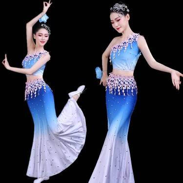 Dai dance service female new adult slim fishtail skirt Children's national gradient color cloud south talent performance service