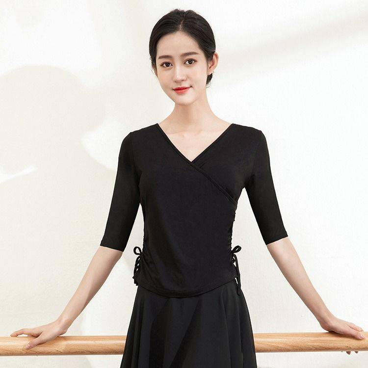 Dance practice uniform Top, women's body training slim clothing Chinese classical dance teachers practice dance Modal middle sleeve