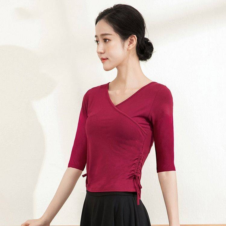 Dance practice uniform Top, women's body training slim clothing Chinese classical dance teachers practice dance Modal middle sleeve