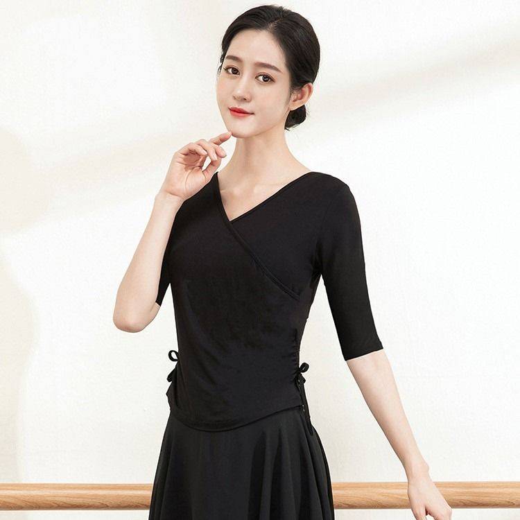 Dance practice uniform Top, women's body training slim clothing Chinese classical dance teachers practice dance Modal middle sleeve