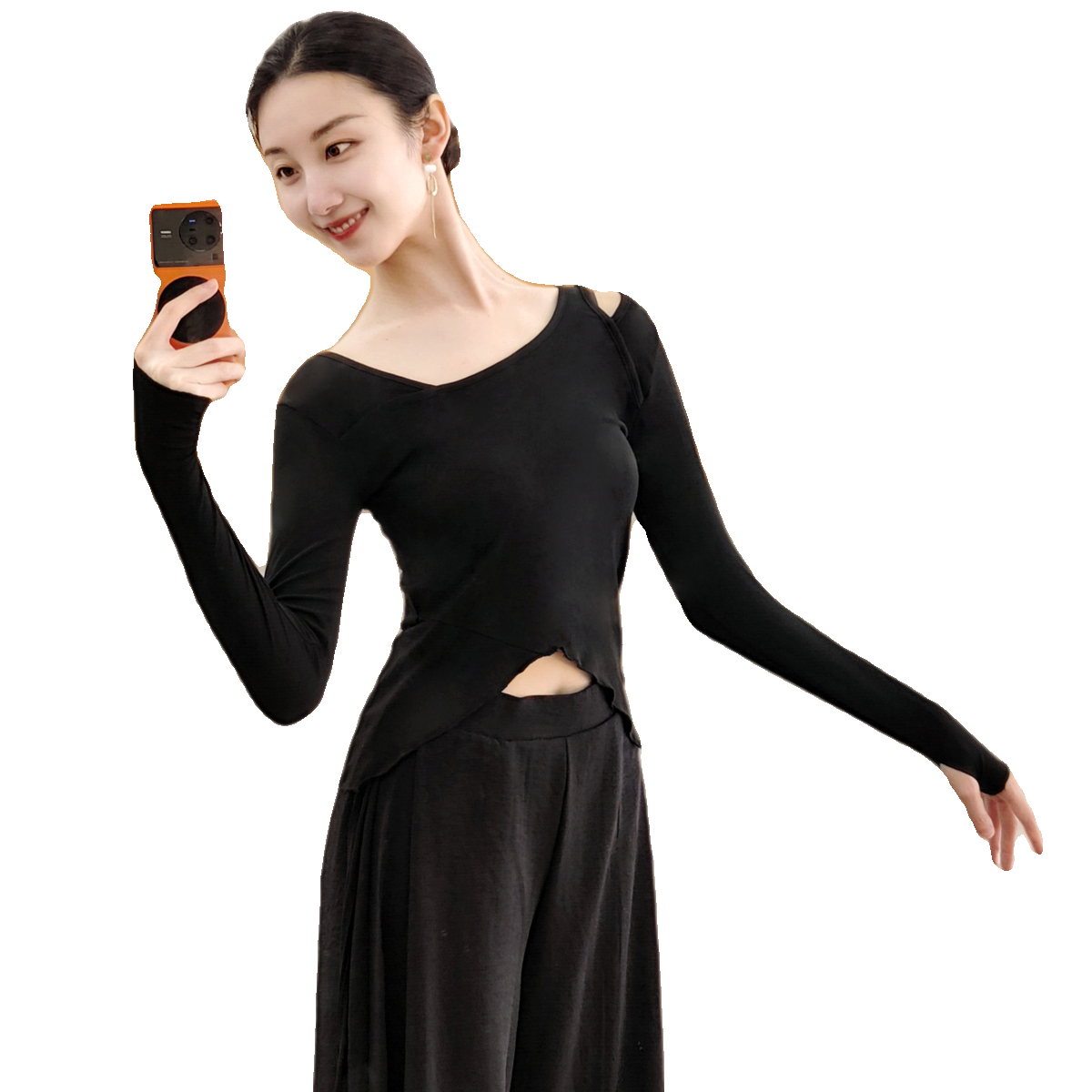 Classical dance service female autumn and winter Chinese style practice dance service modern dance performance service long -sleeved ink top