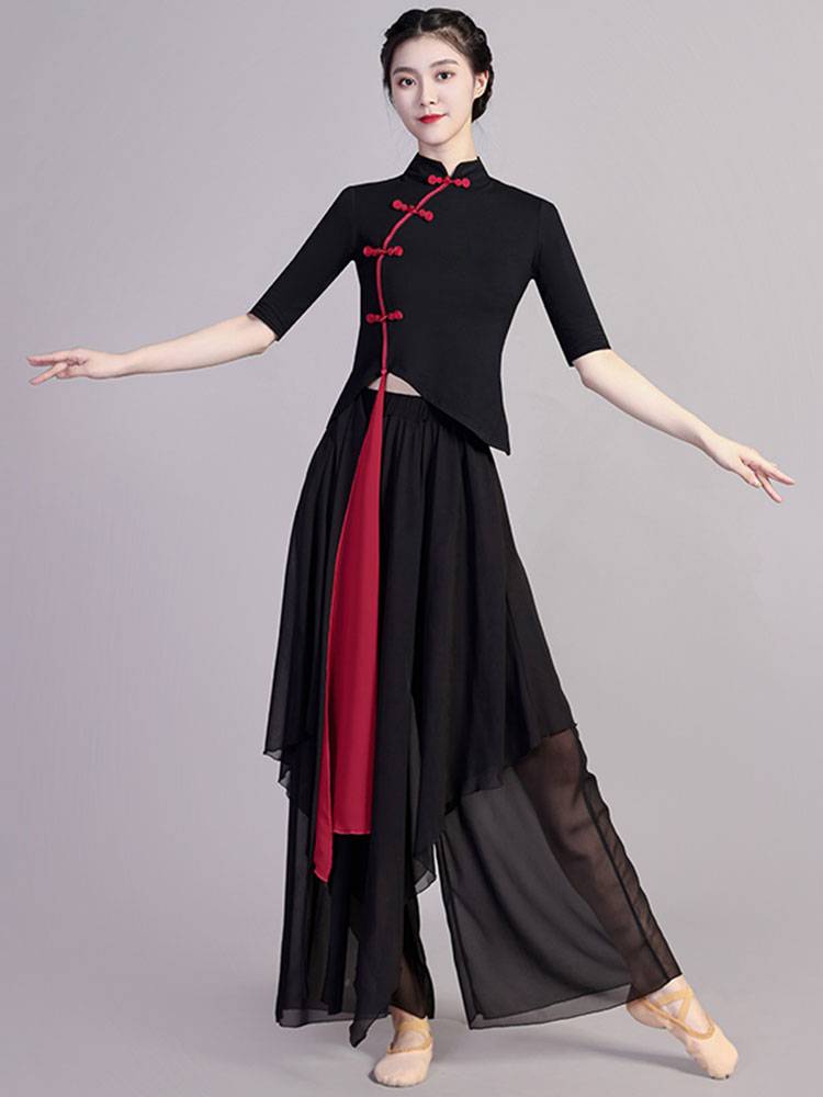 Miaochen Classical Dance Dance Dance Clothes Female Chinese Style National Practice Services Black Cheongsam Gauze Performance Services