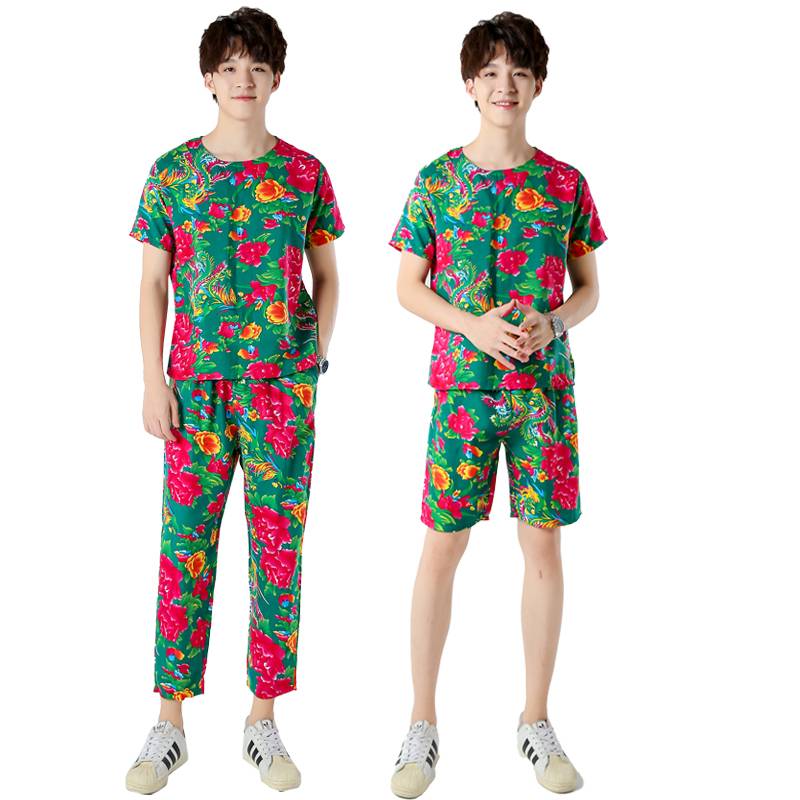 Northeast Dahua cloth clothes men and women short -sleeved T -shirt ethnic street dance tide hip -hop dance service duo