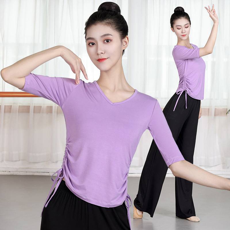 Fat mm large size dance service female dance -shaped body exercise uniform loose national dance classical dance base training service students V -neck