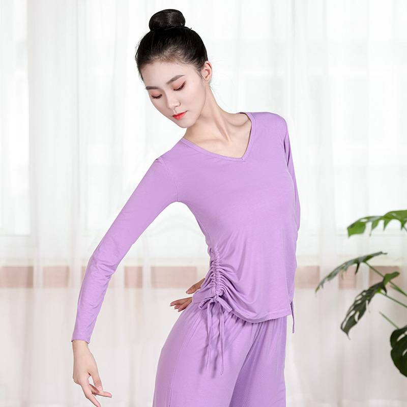 Fat mm large size dance service female dance -shaped body exercise uniform loose national dance classical dance base training service students V -neck
