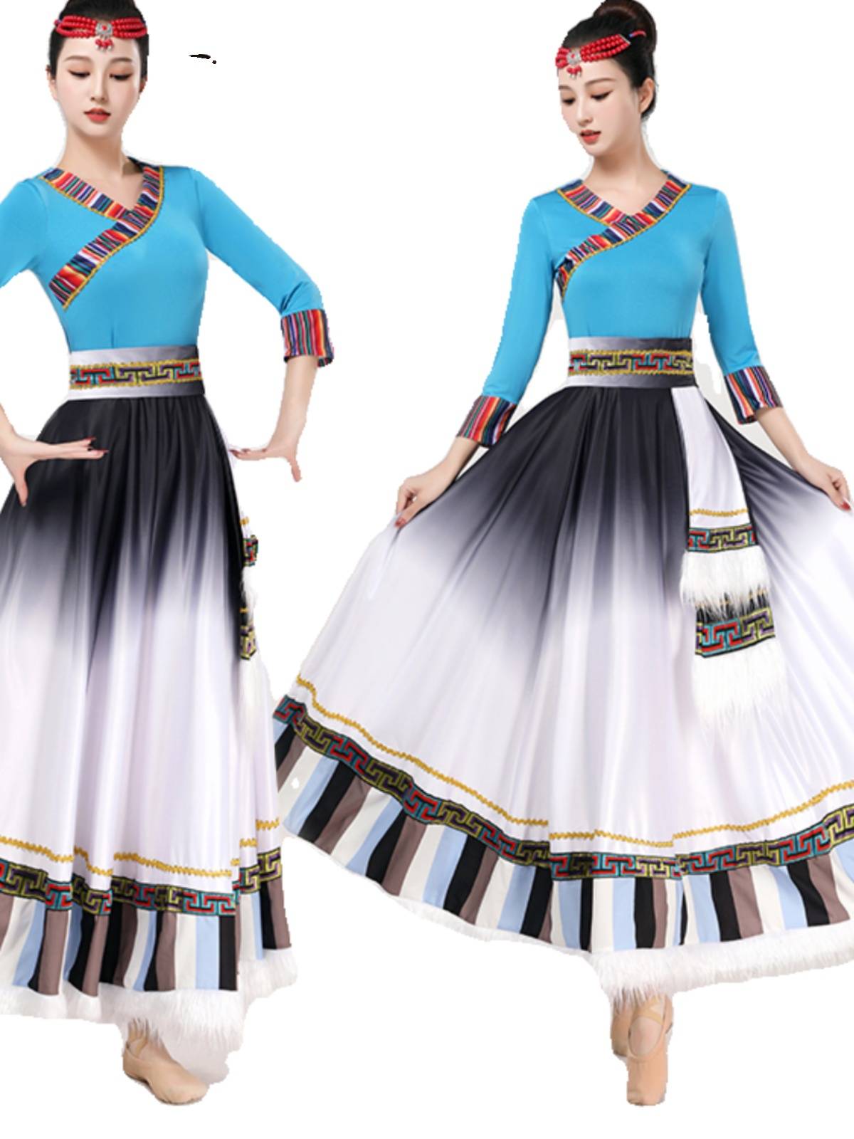 New Tibetan dance performance clothing female minority Tibetan clothing skirt Tibetan dance clothing training skills set big shift skirt