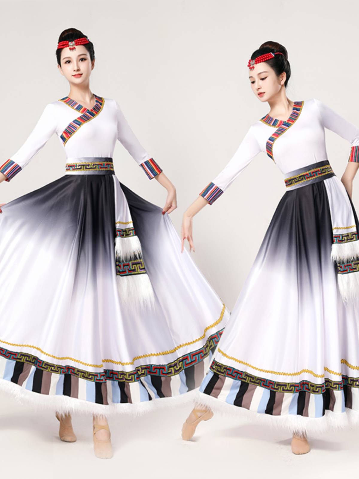 New Tibetan dance performance clothing female minority Tibetan clothing skirt Tibetan dance clothing training skills set big shift skirt
