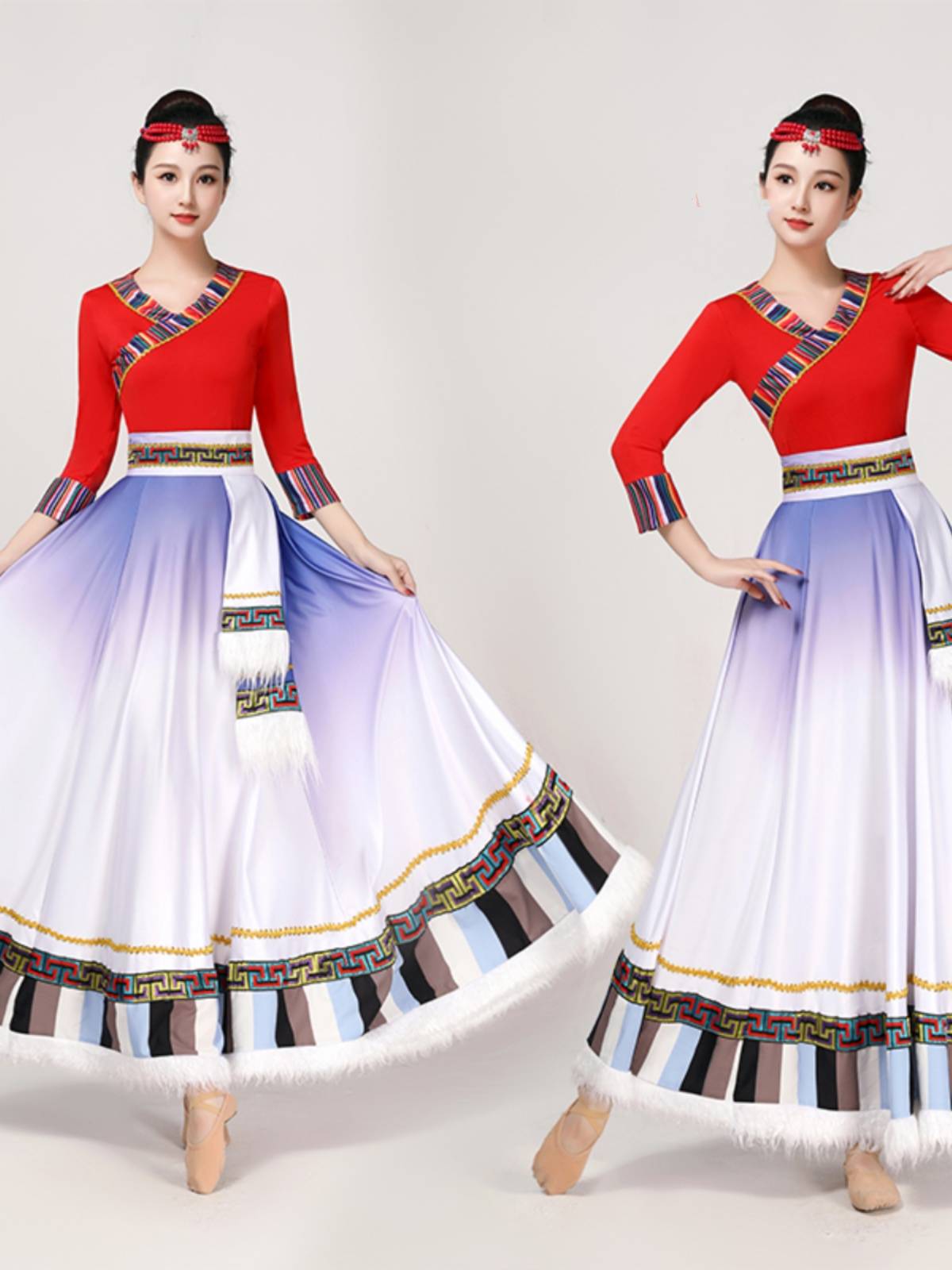 New Tibetan dance performance clothing female minority Tibetan clothing skirt Tibetan dance clothing training skills set big shift skirt