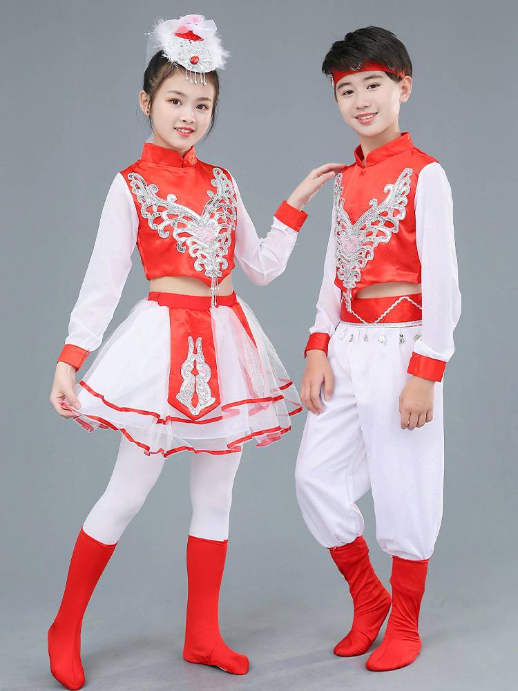 Mongol children in dance costumes, summer masquerading costumes for ethnic minority girls
