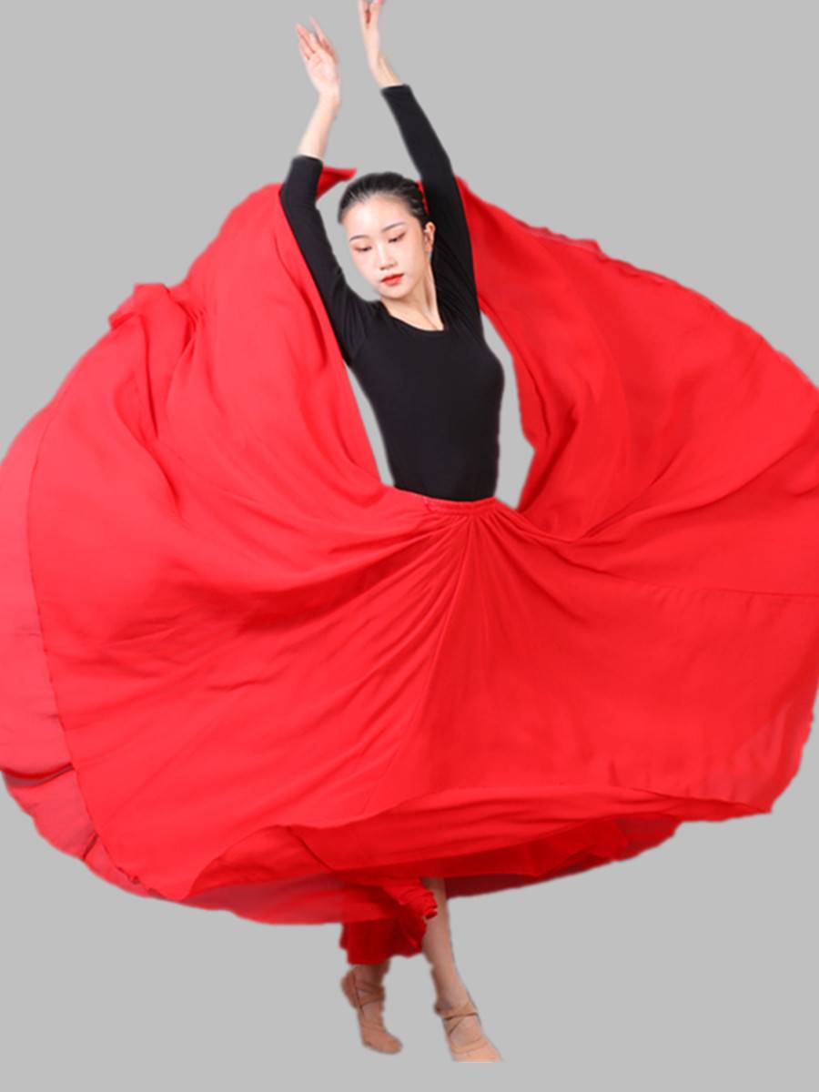 Classical dance clothing women's double -layered chiffon Xinjiang dance big shift skirt practice skirt square dance half -bodies long skirt ethnic style